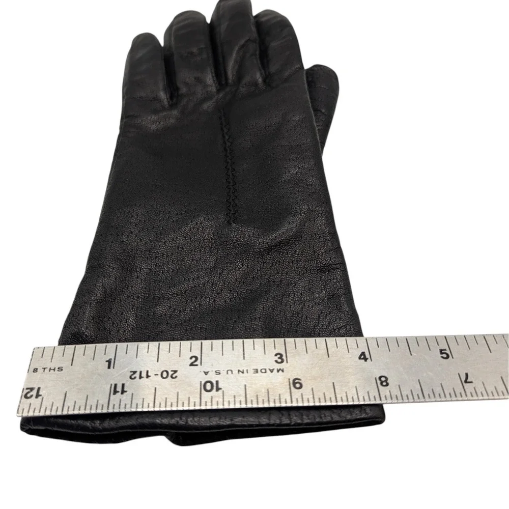 Vintage Pownes  Genuine‎ Leather Gloves Black Polyester Lined Womens Size 7.5